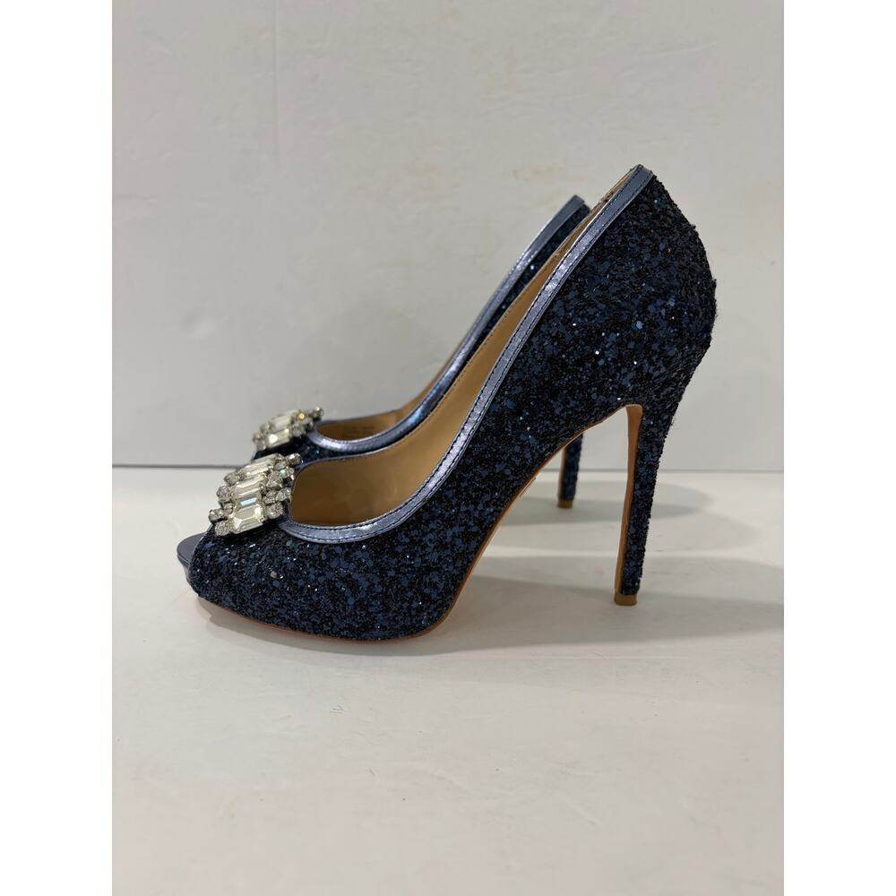 Badgley Mischka Alter II Blue Glitter Jewel Peep Toe Pumps - Picture 4 of 10